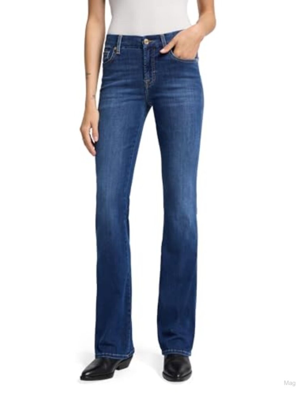 Mid Rise Bootcut Stretch Denim Jeans Fitted Casual Office Weekend